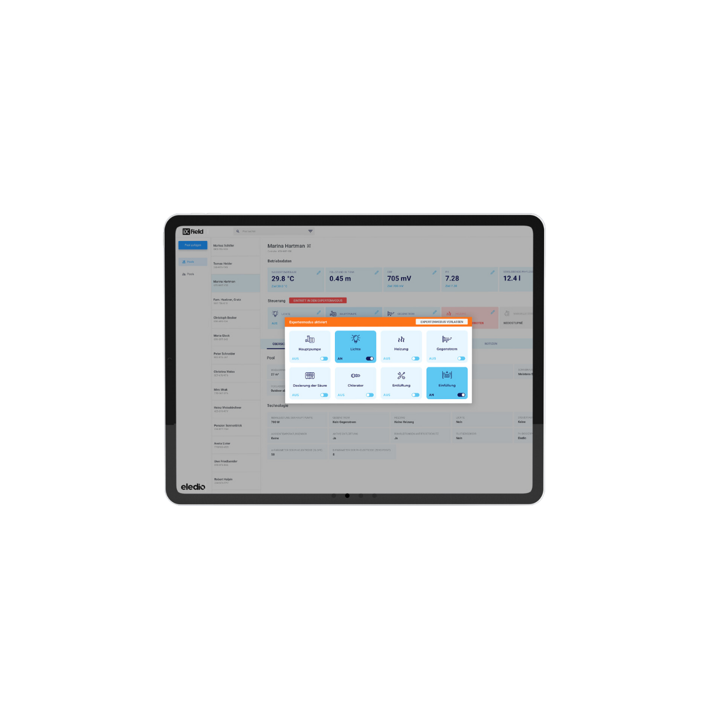 iPad mit Poolmatix App geöffnet