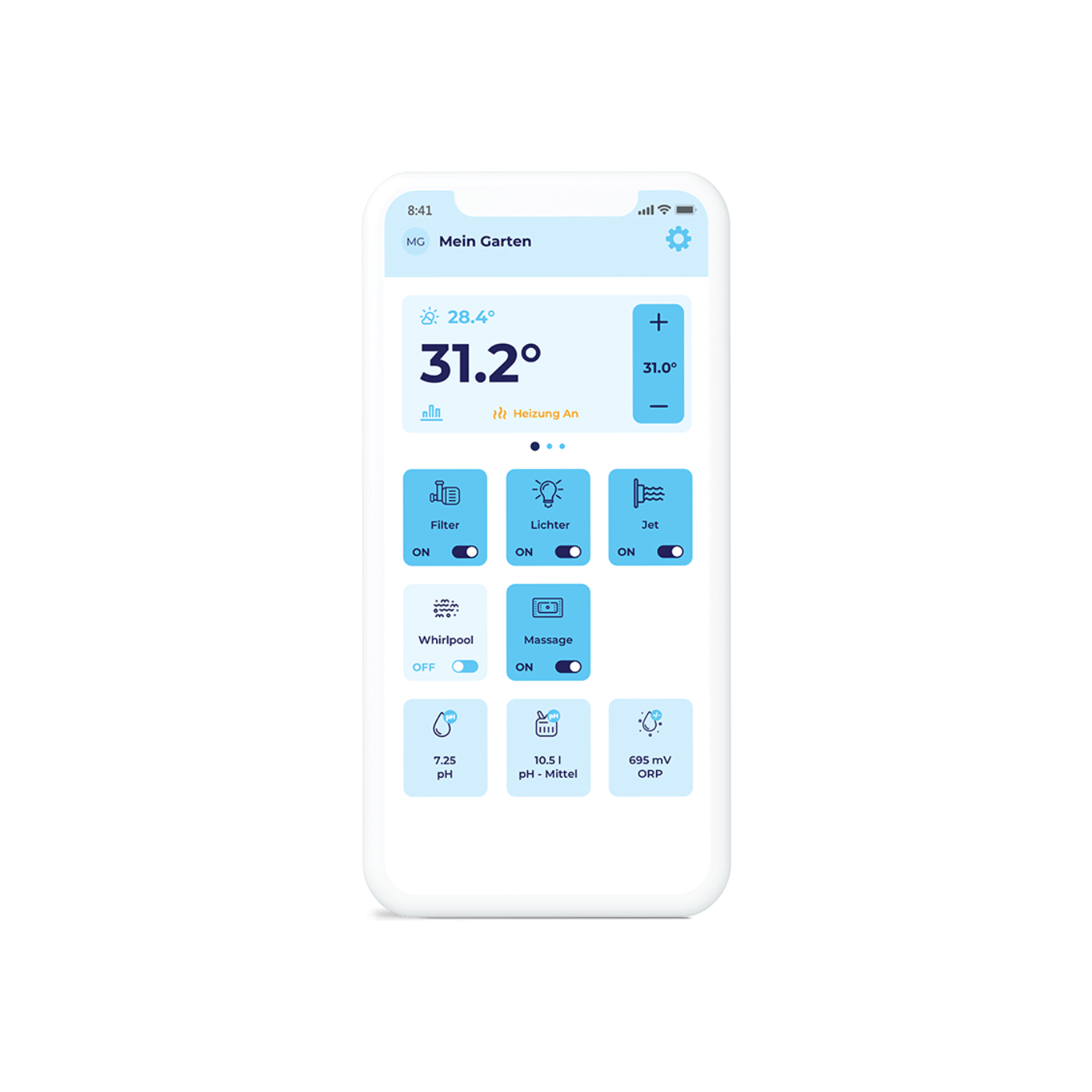 iPhone mit Poolmatix App geöffnet